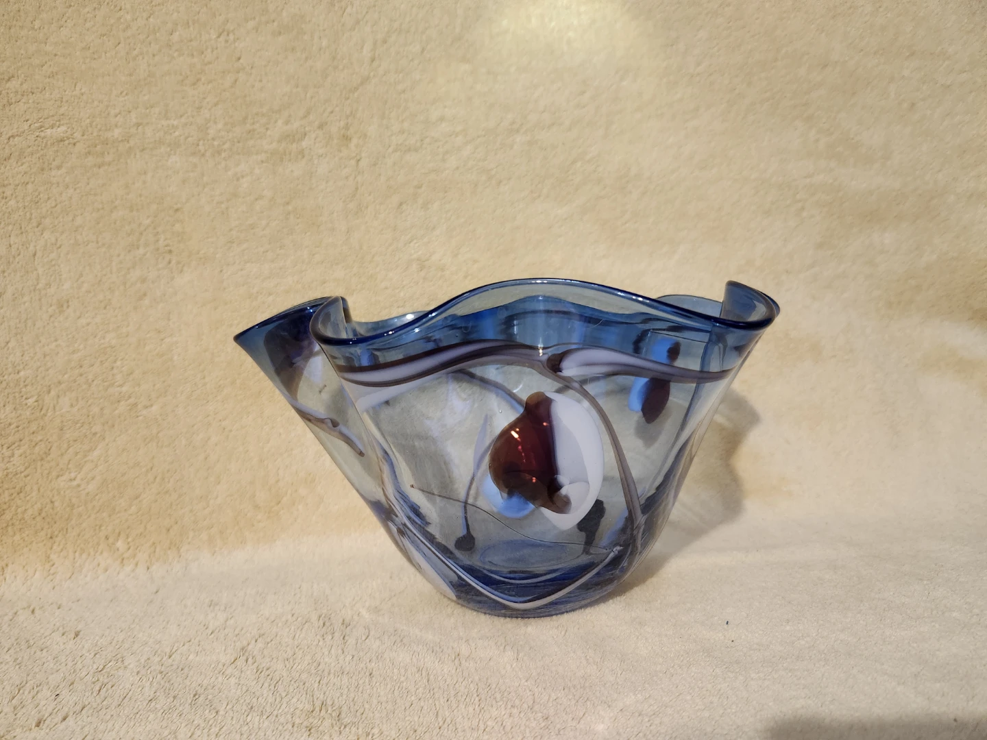 Decorative Blue Hand Blown Glass Bowl - photo 2