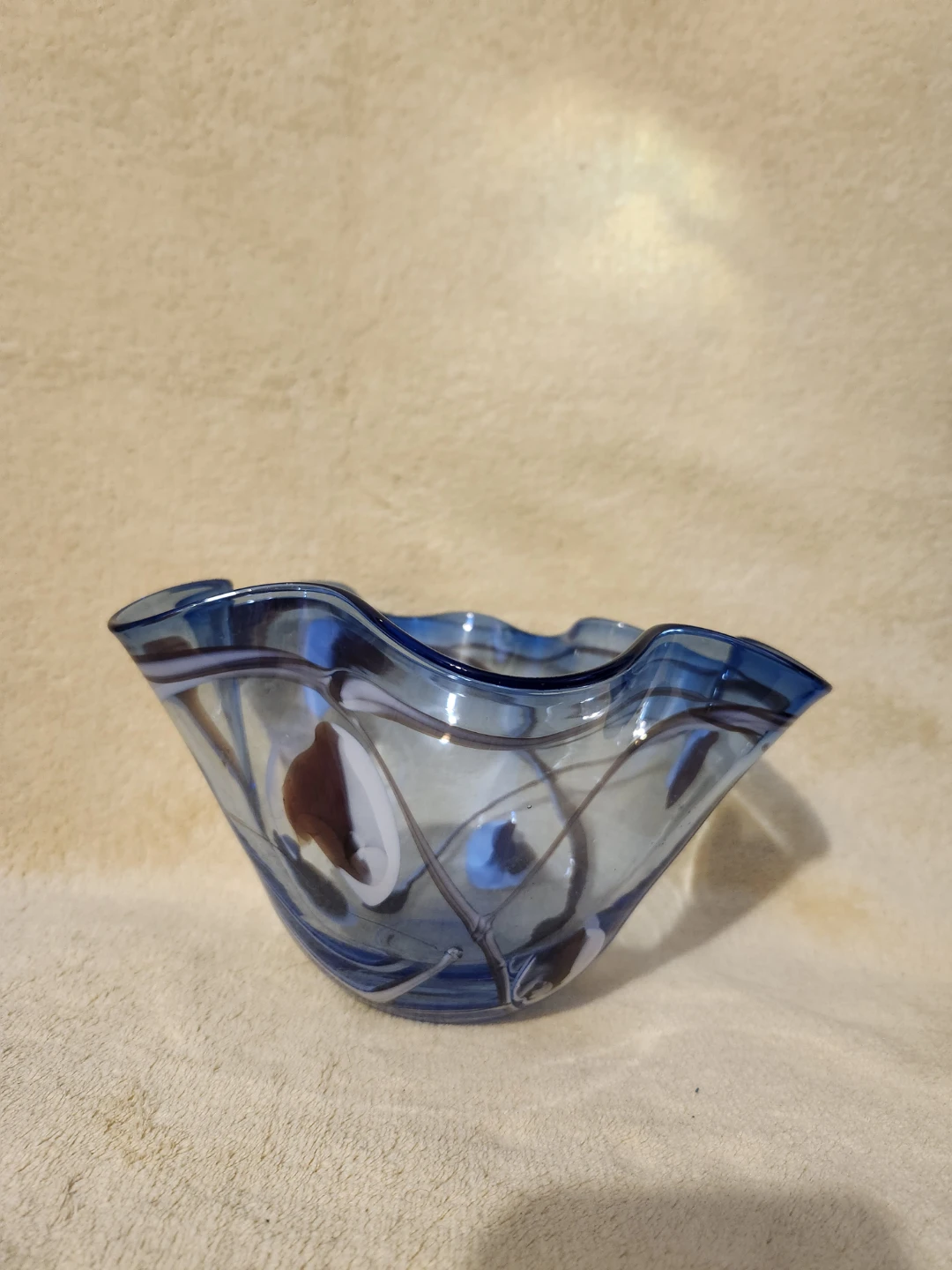 Decorative Blue Hand Blown Glass Bowl - photo 3