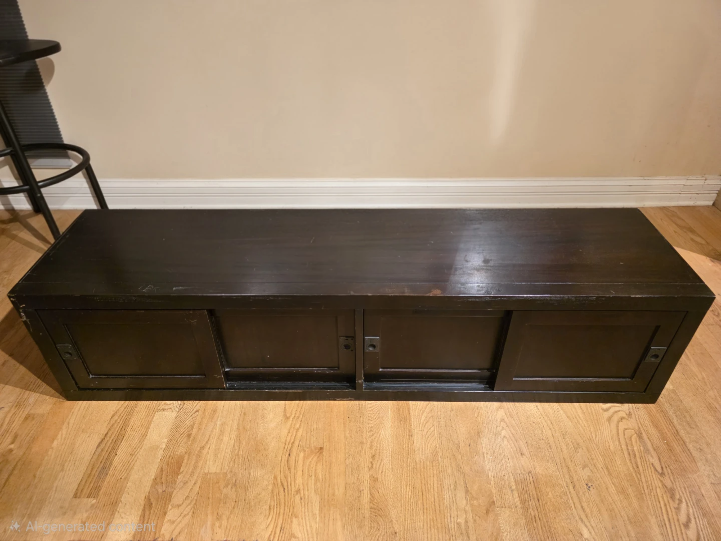 Dark Wood Media Console Cabinet with Sliding Doors - photo 2