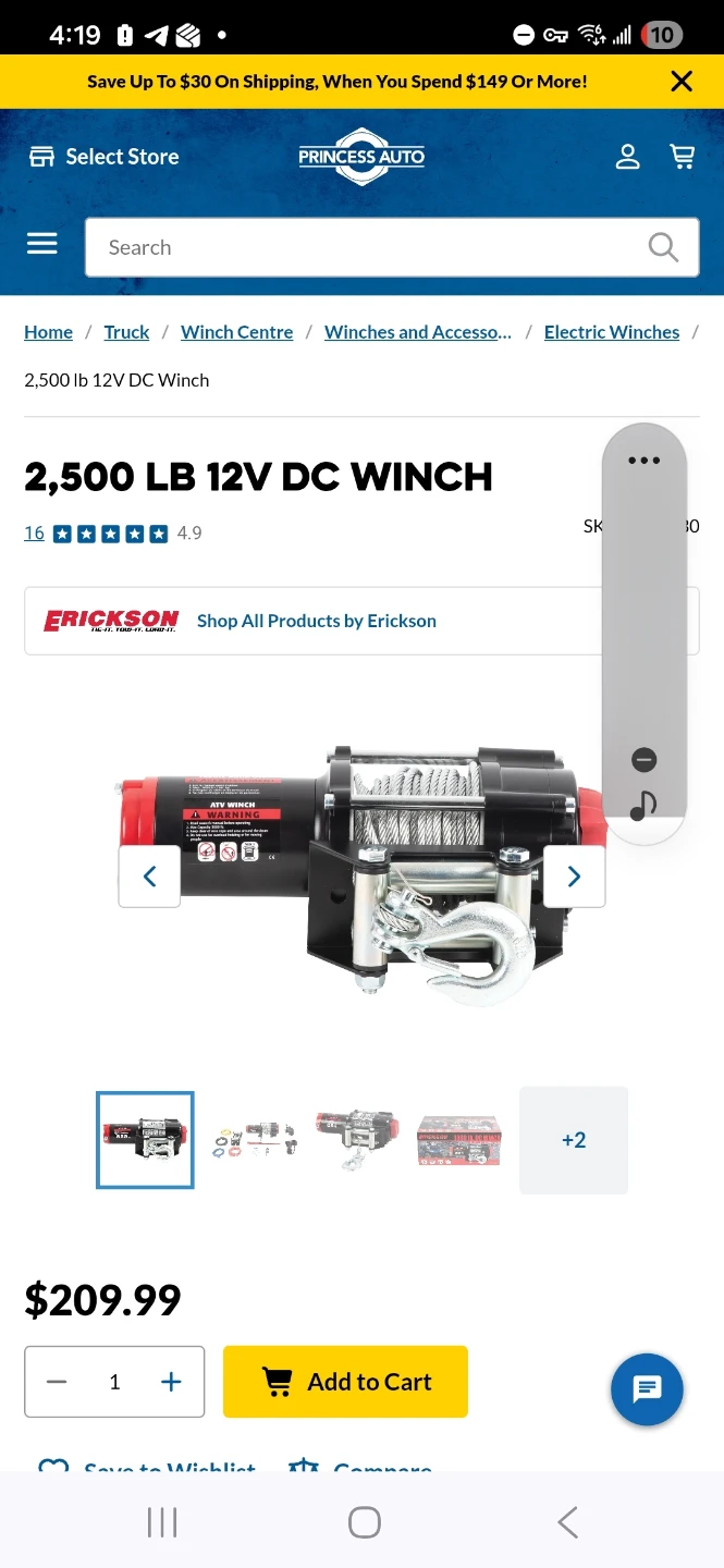 Brand New Erickson 2500lb 12V DC Winch