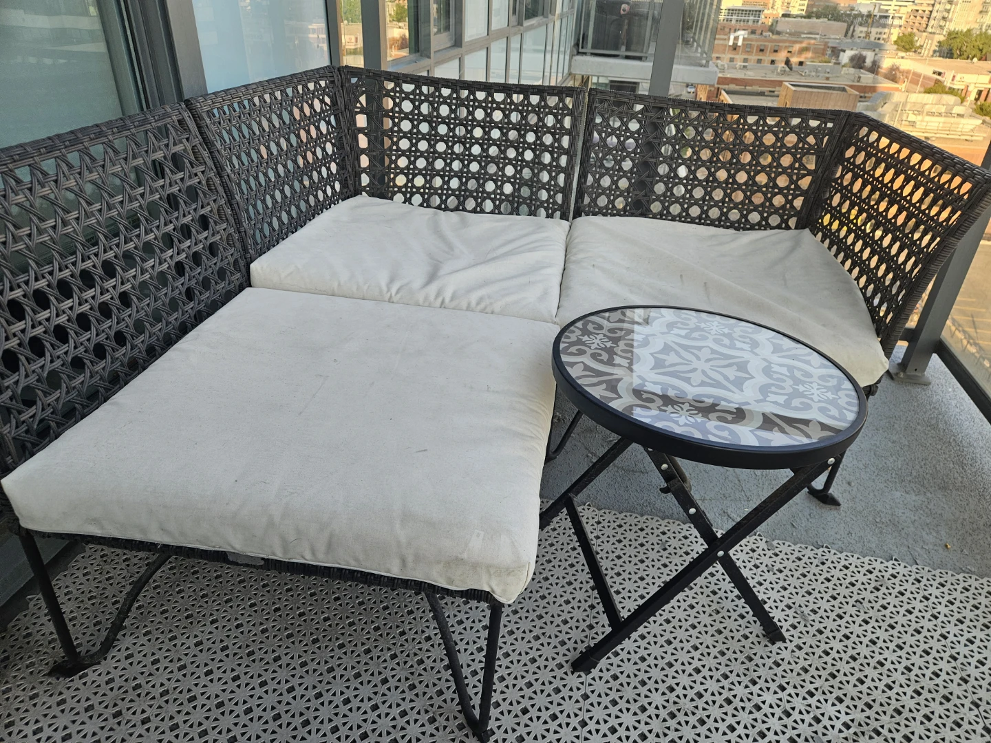 Balcony Patio Set with Cushions and Side Table