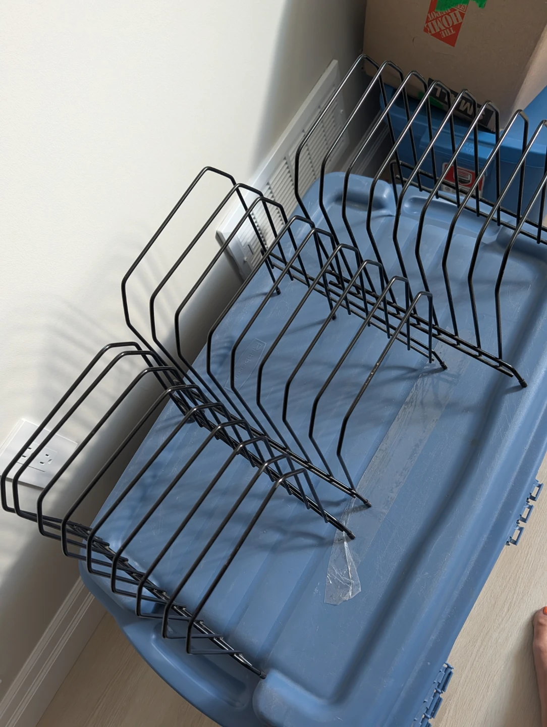Black Wire Magazine/File Sorter on Blue Storage Bin