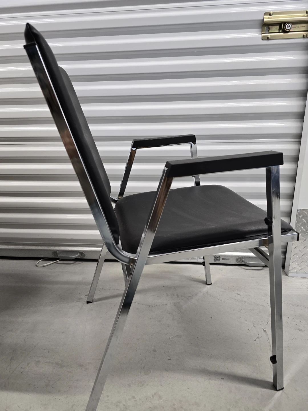 Black Faux Leather Arm Chair with Chrome Frame