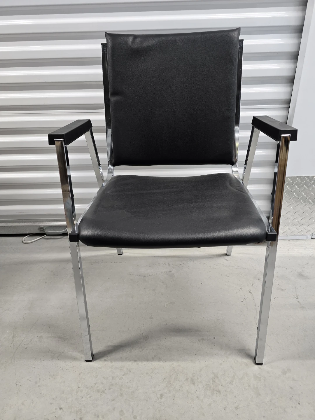 Black Faux Leather Arm Chair with Chrome Frame - photo 4