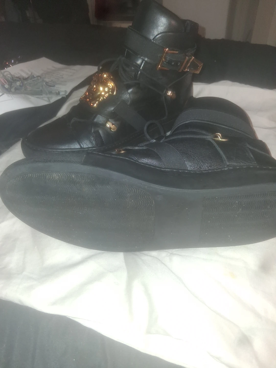 Versace Black Leather Medusa High-Top Sneakers
