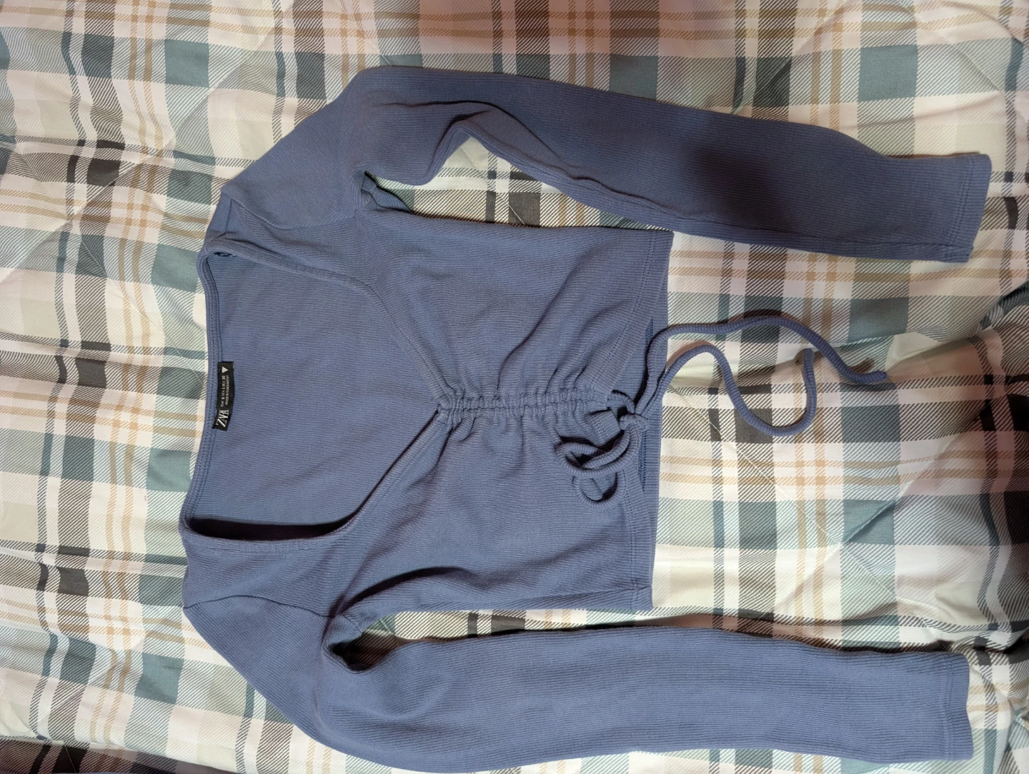 Zara Blue Ribbed Long Sleeve Crop Top - photo 3