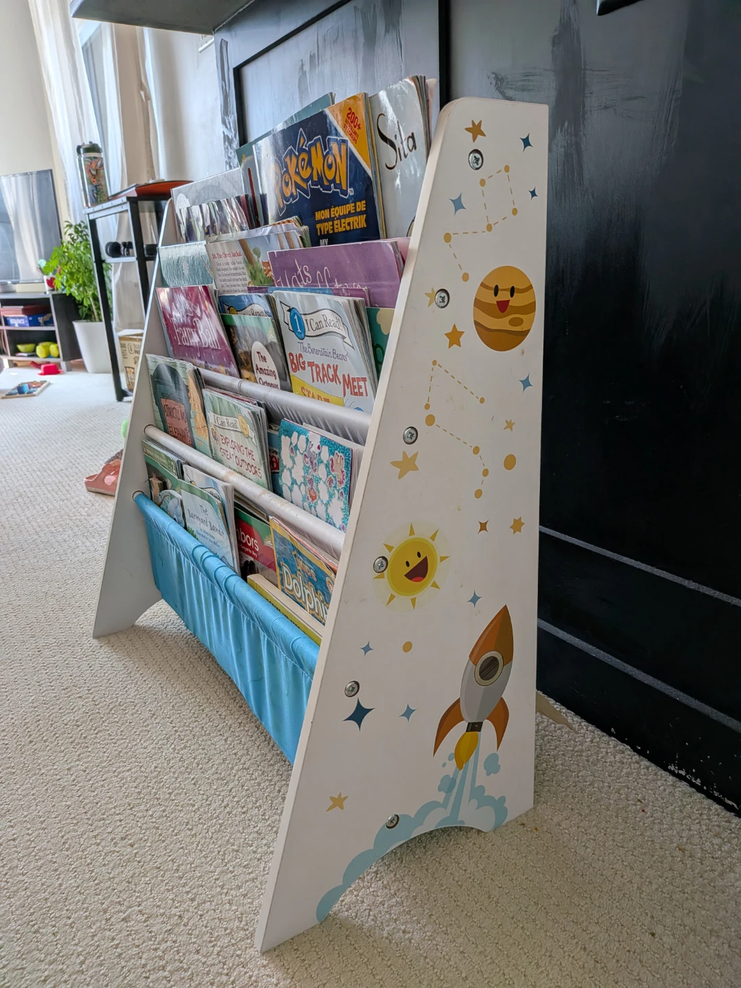Kids Book Rack with Blue Fabric Sling , kids library - photo 2