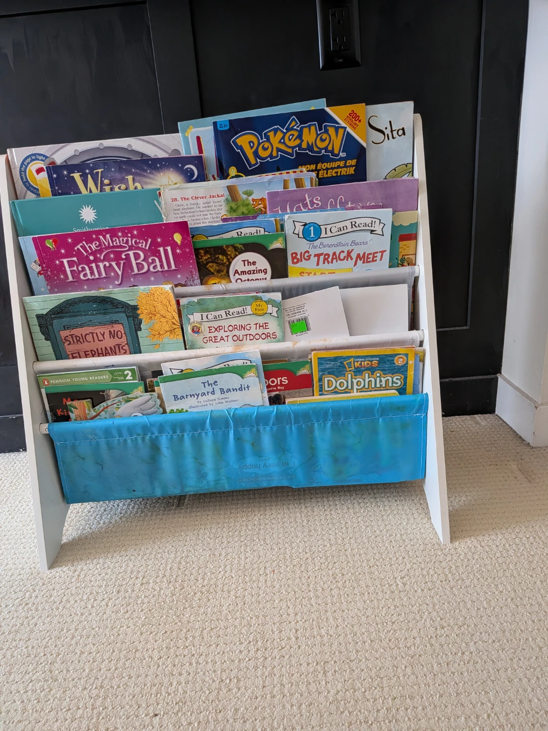 Kids Book Rack with Blue Fabric Sling , kids library - photo 4