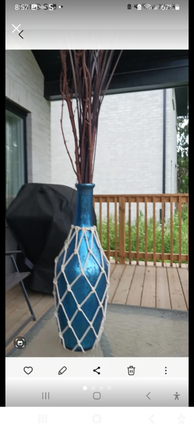 Decorative Blue Glass Vase with Netting