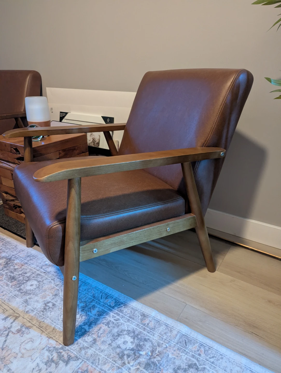Brown Faux Leather Accent Chair - photo 2