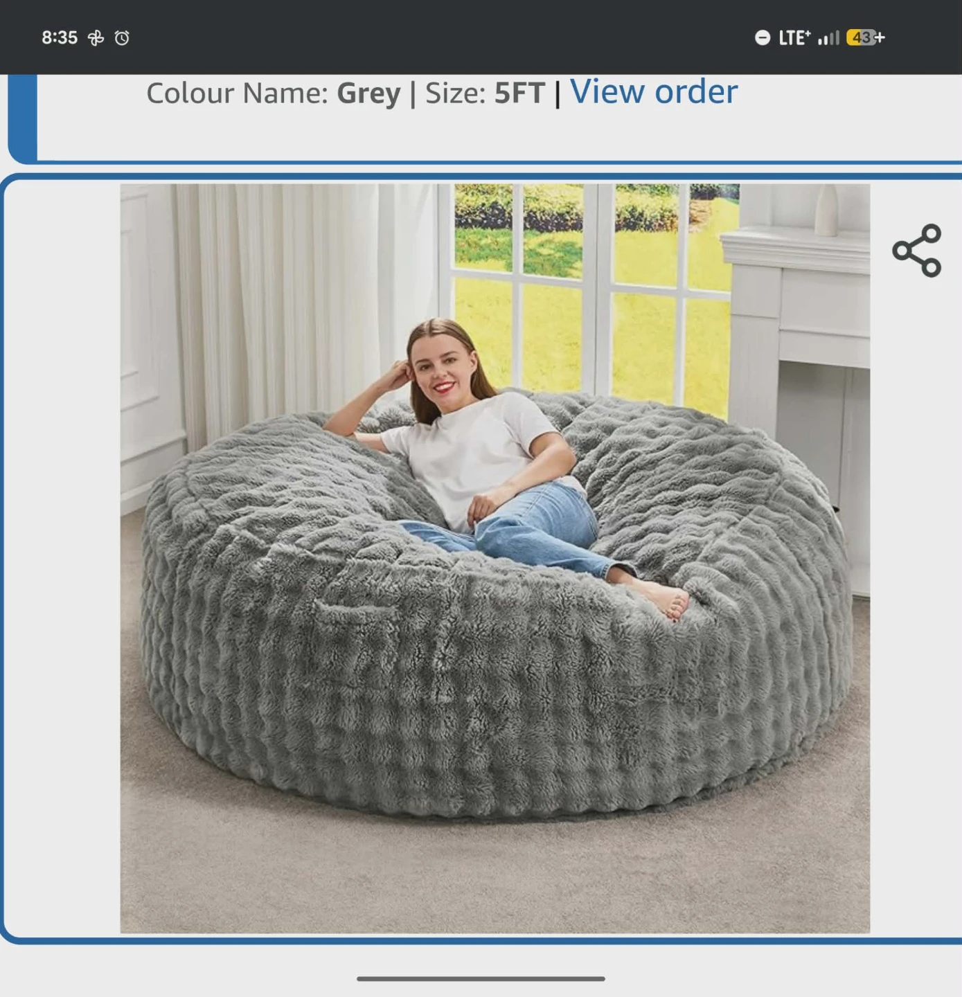 Grey Bean Bag Chair/ Bed - 50" x 24" - photo 2