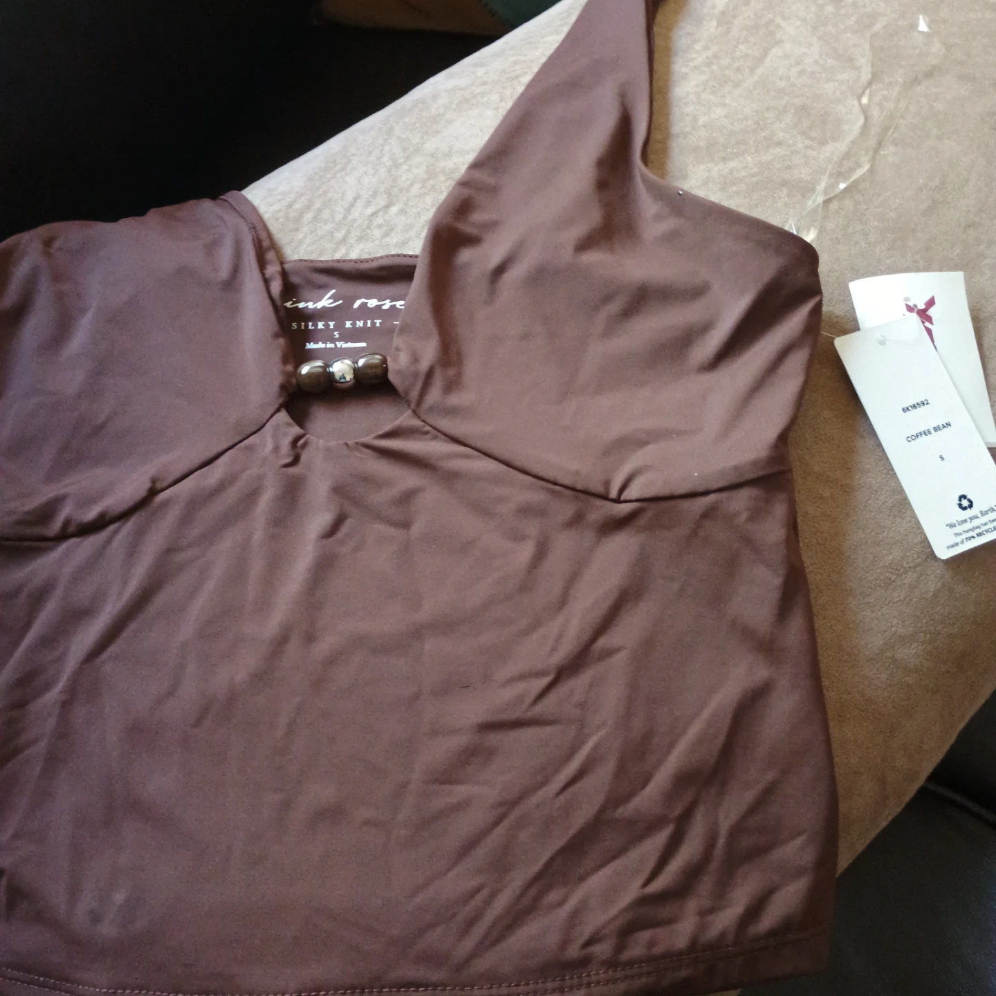 Pink Rose Silky Knit Top - Coffee Bean - Size S