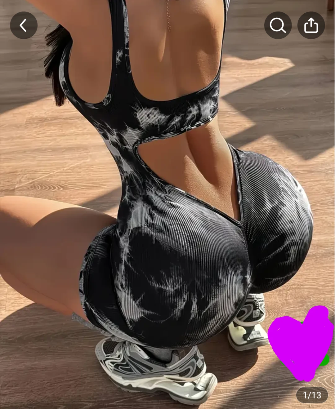 Black and white tie-dye athletic romper