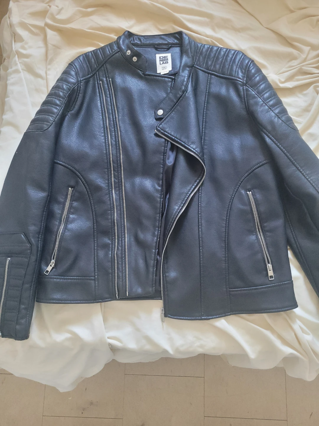 DENIM LAB Black Faux Leather Moto Jacket - X-Large