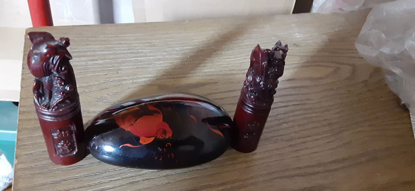 Vintage Red Chinese Seal Set with koi fish  Design