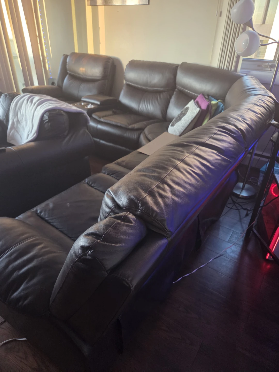 Brown Leather Sectional Sofa with Recliners