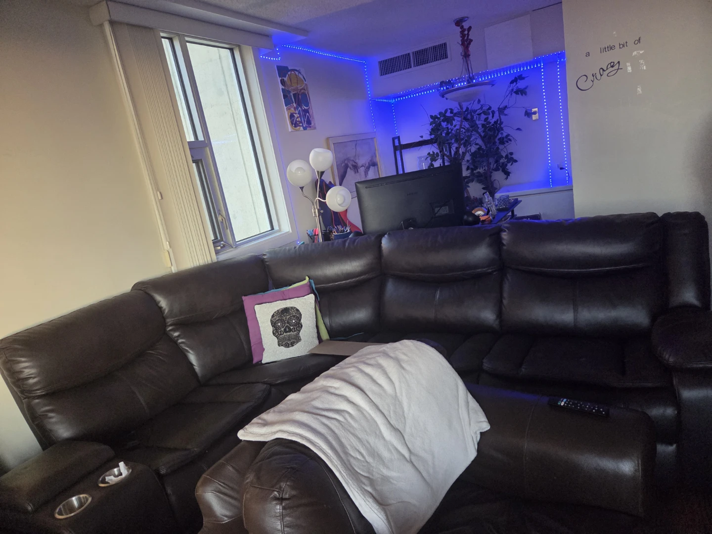 Brown Leather Sectional Sofa with Recliners - photo 2