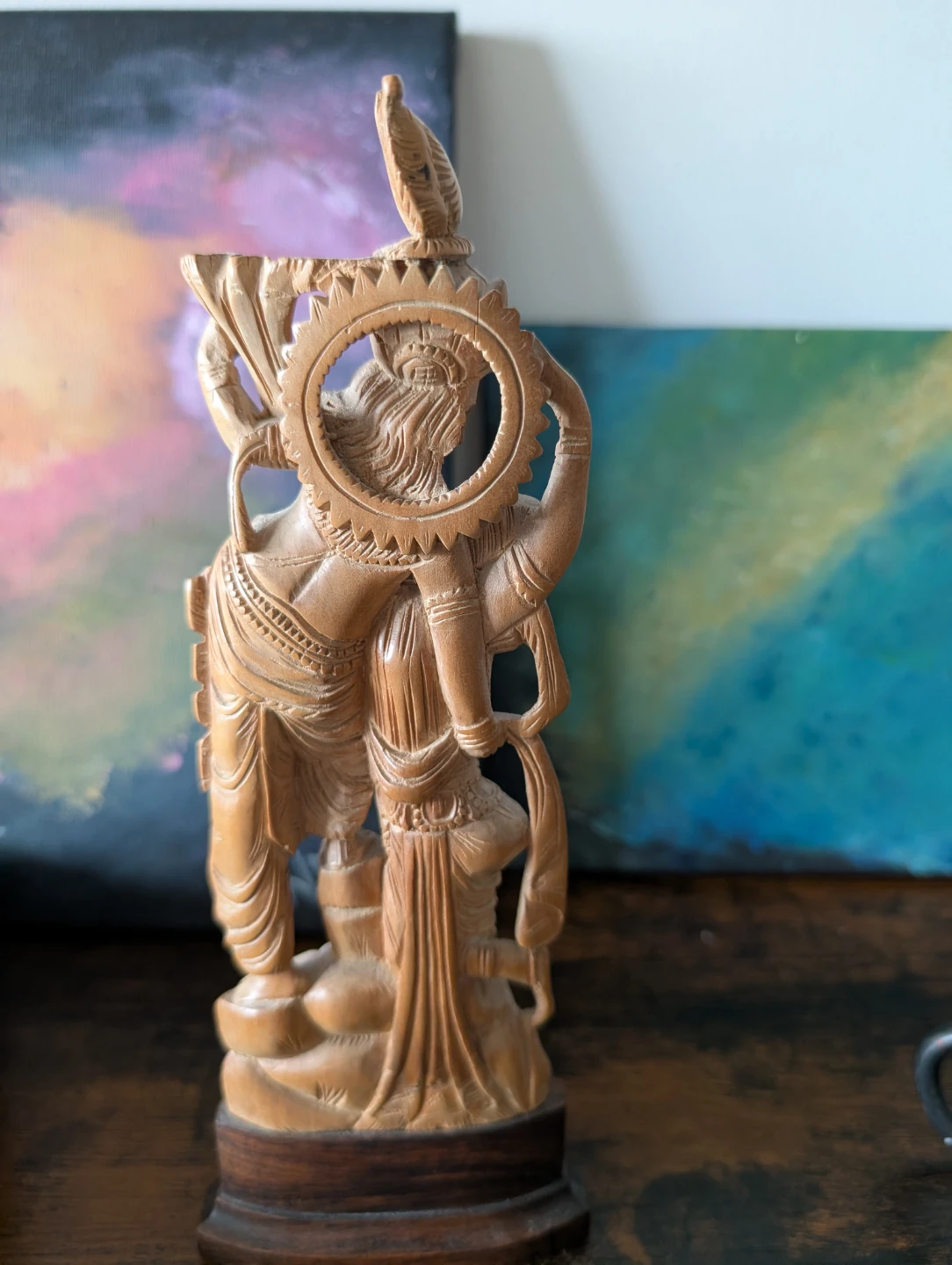 Hand-Carved Wooden Radha Krishna Statue - Indian Spiritual Art - photo 2