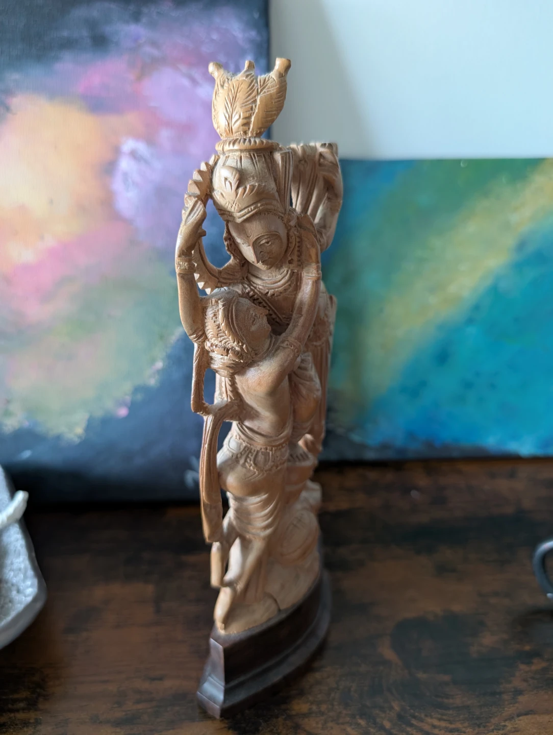 Hand-Carved Wooden Radha Krishna Statue - Indian Spiritual Art - photo 3