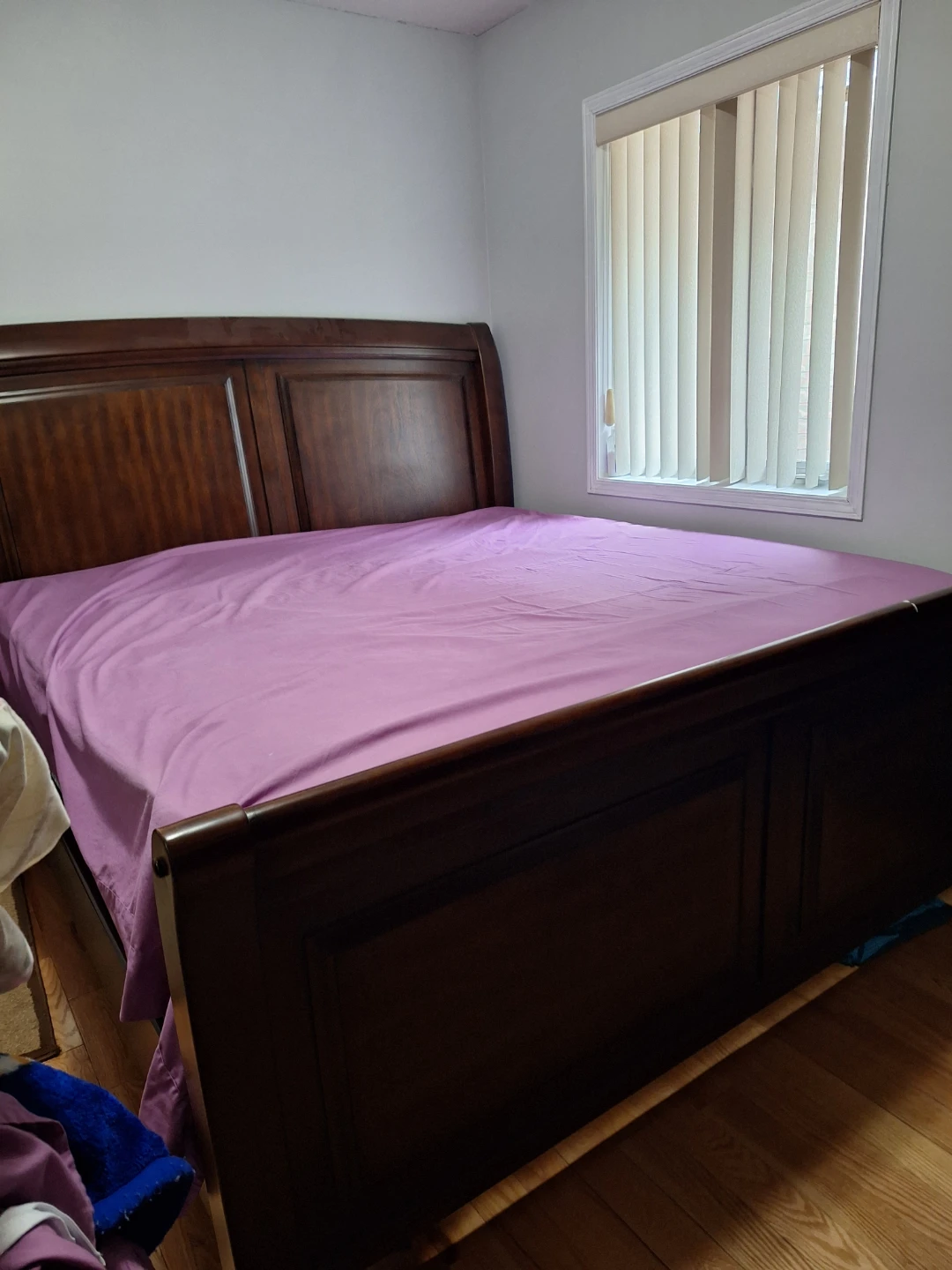 Dark Wood Sleigh Bed Frame along  with vanity with mirror