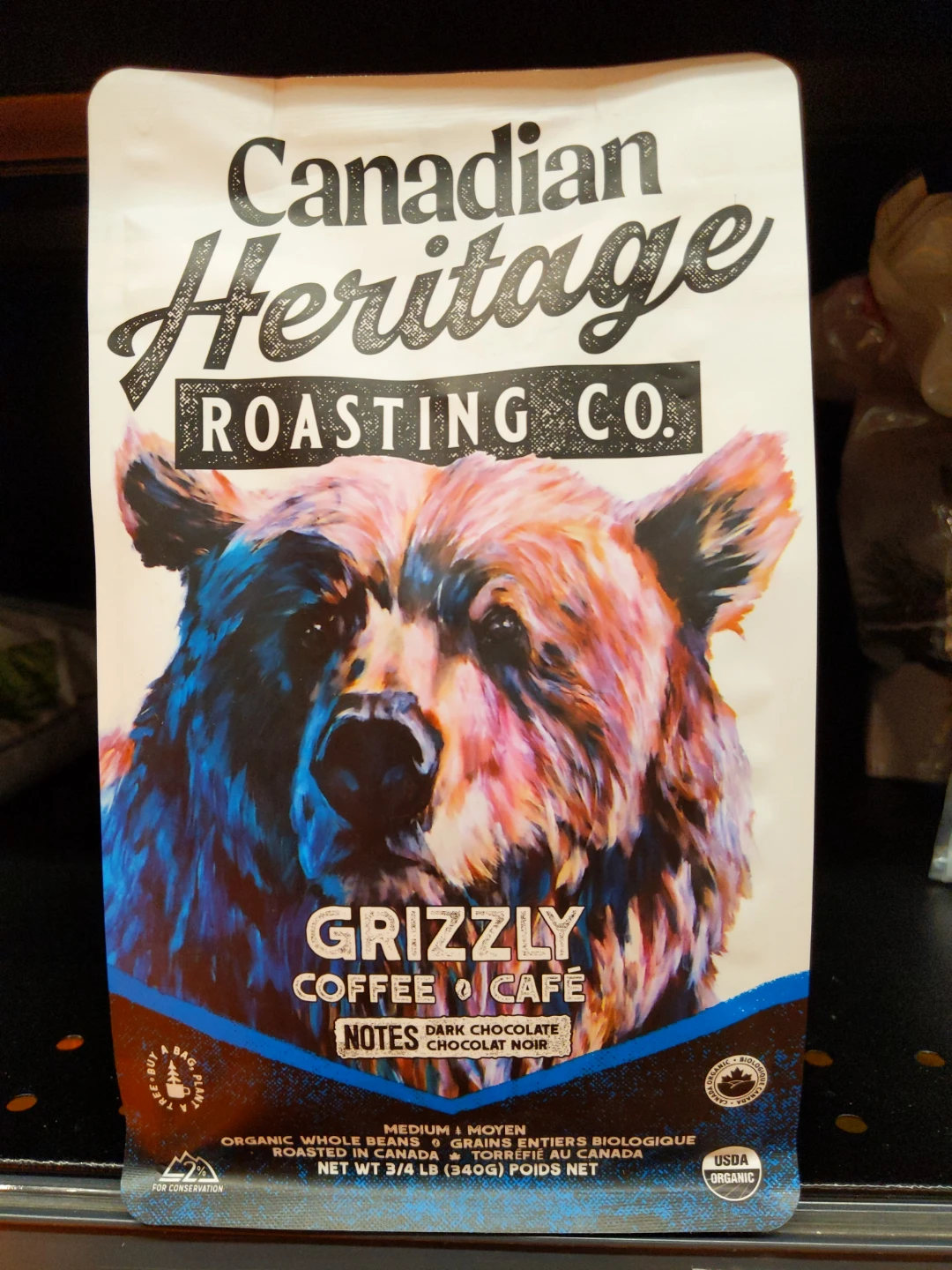 $11 (reg. 17 w tax) organic whole bean Coffee - 340g