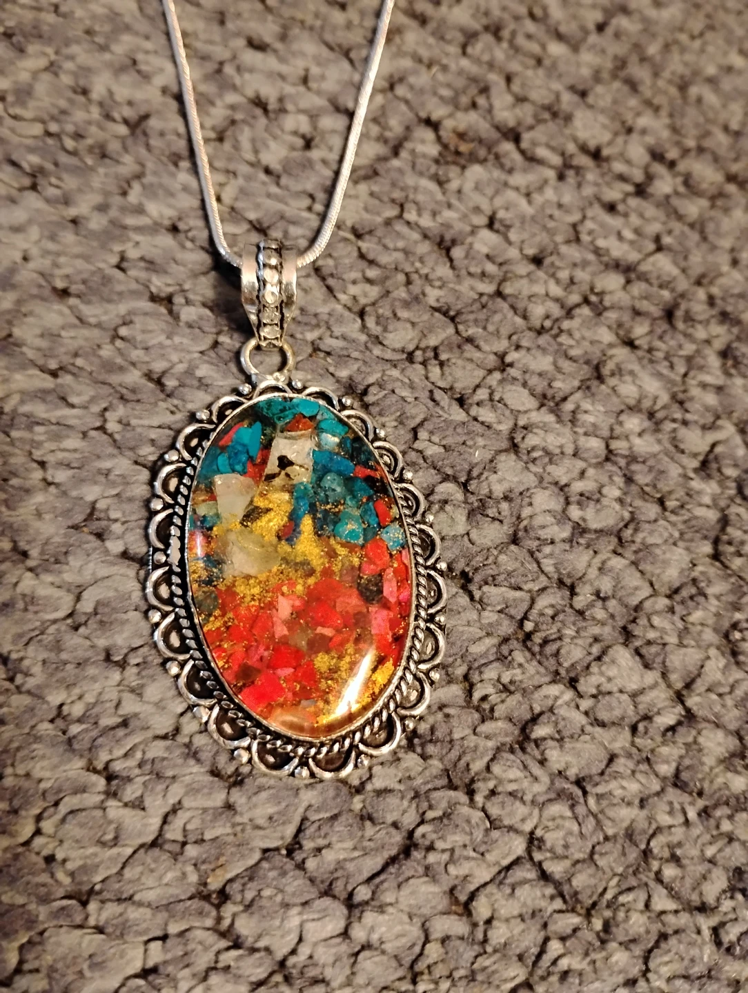 Sterling Silver Mosaic Jasper Necklace