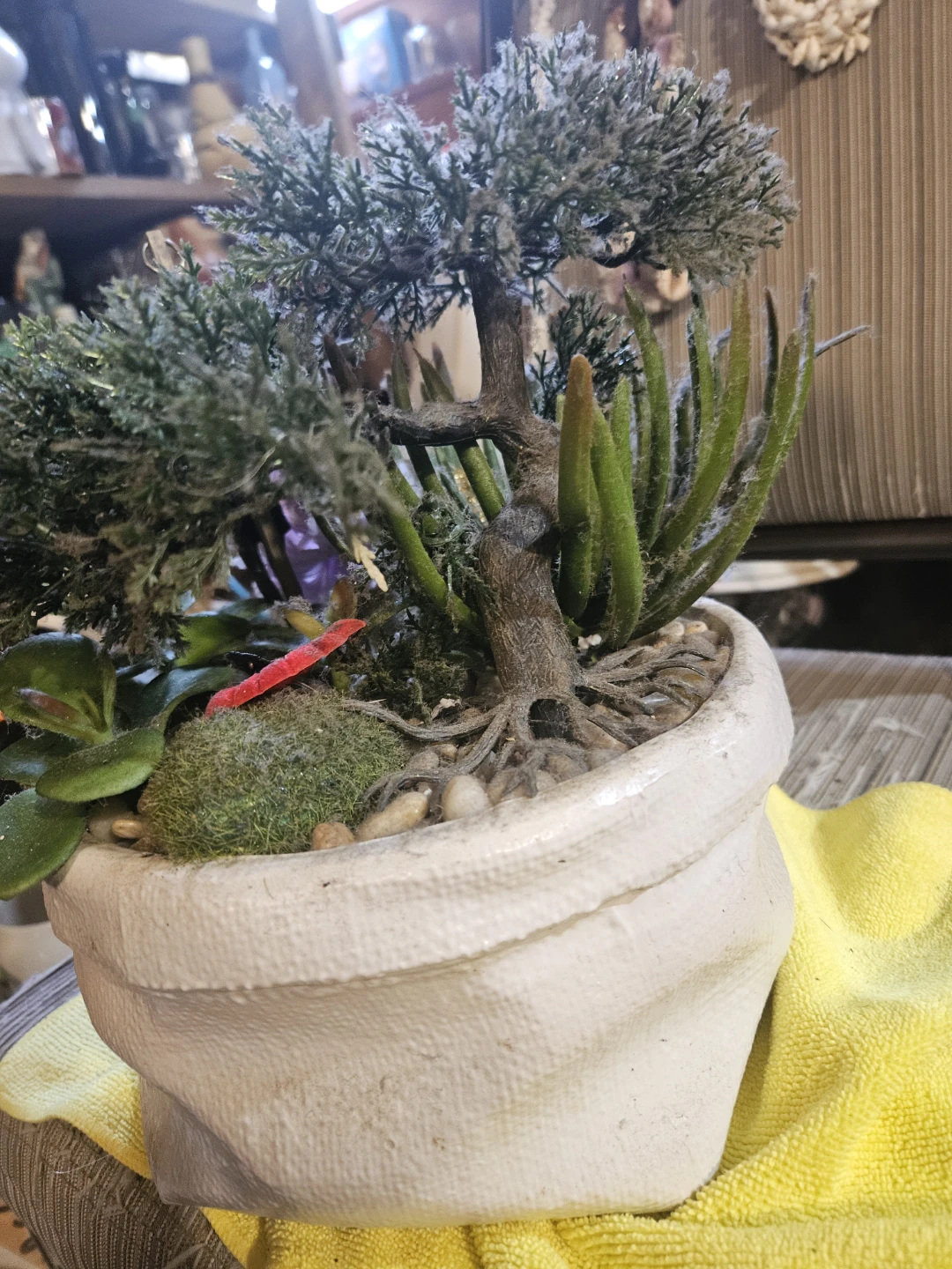 Decorative planter with crucifix and faux plants - photo 5