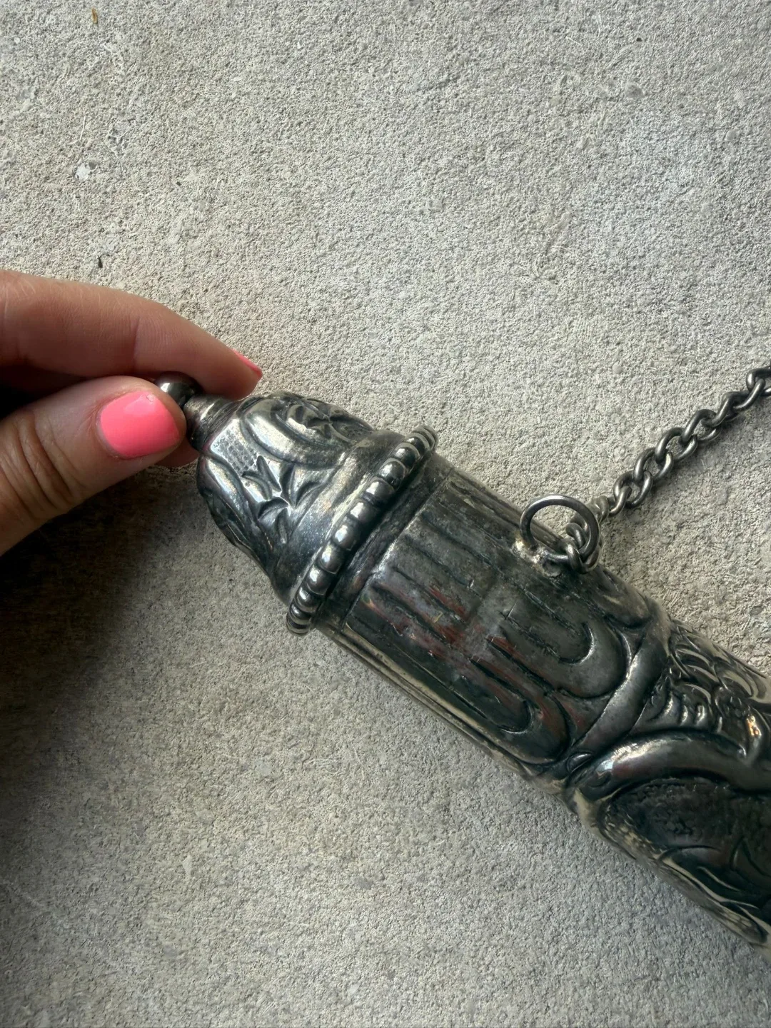 Ornate Sterling Silver Scent Holder Case with Chain