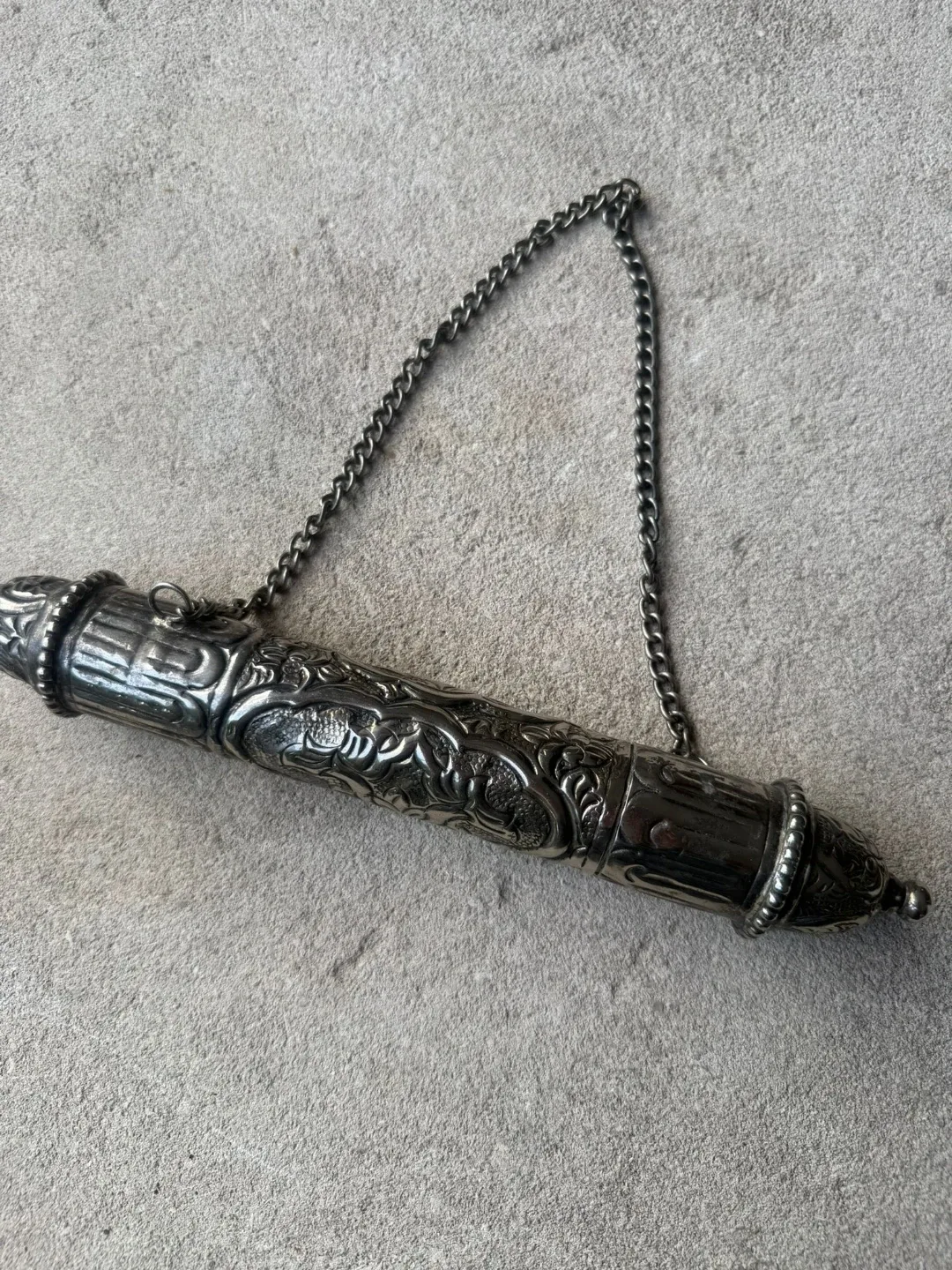 Ornate Sterling Silver Scent Holder Case with Chain - photo 2