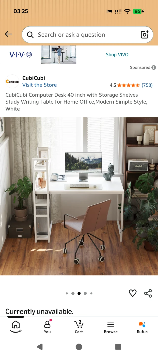CubiCubi 40" Computer Desk with Storage Shelves - White