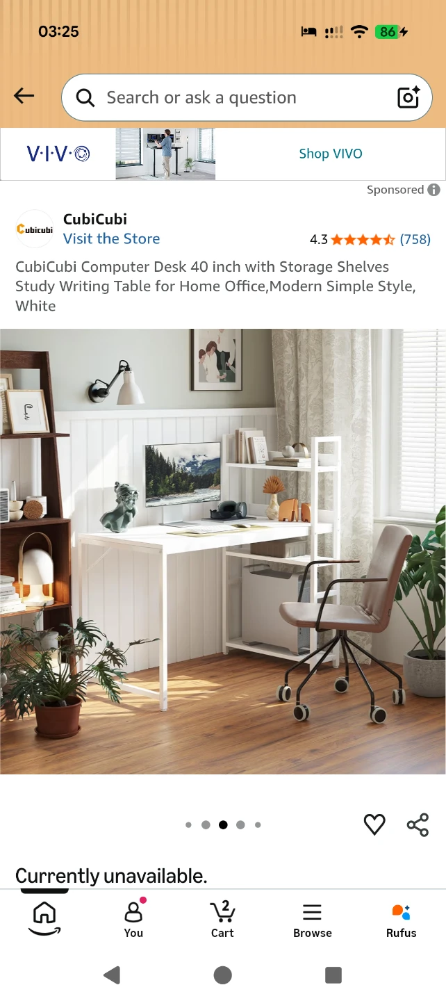 CubiCubi 40" Computer Desk with Storage Shelves - White - photo 2