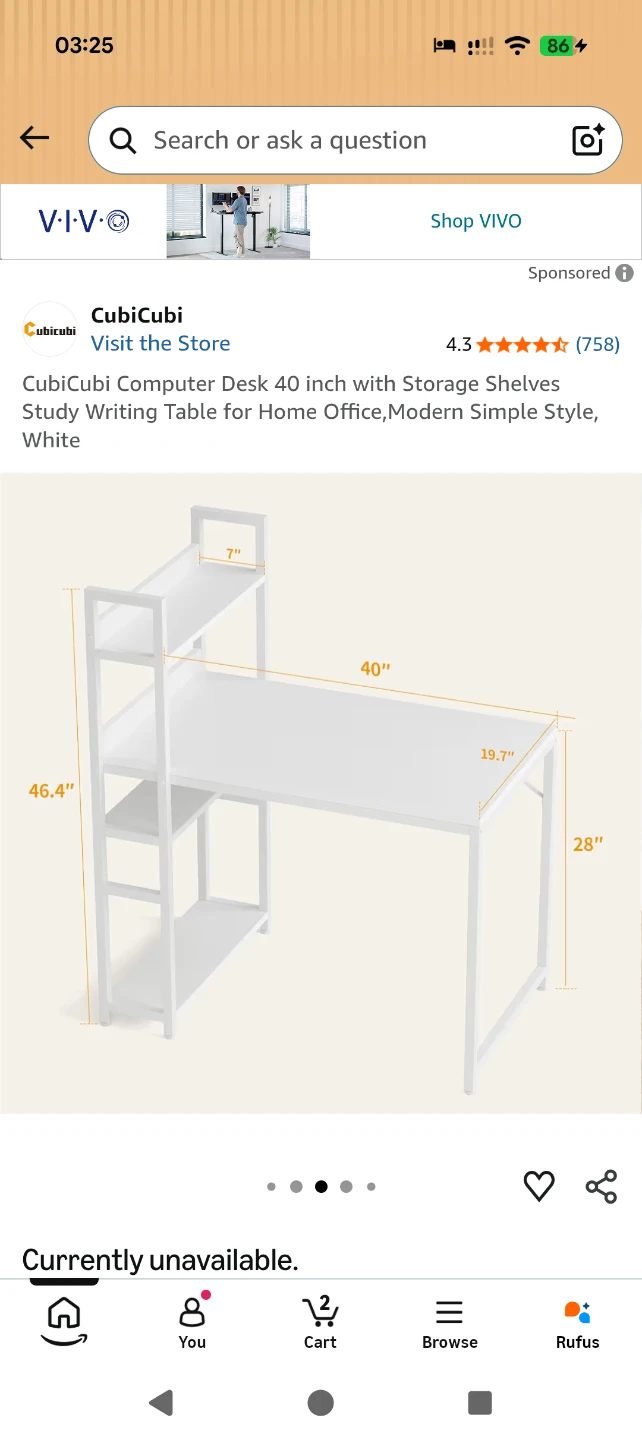 CubiCubi 40" Computer Desk with Storage Shelves - White - photo 3