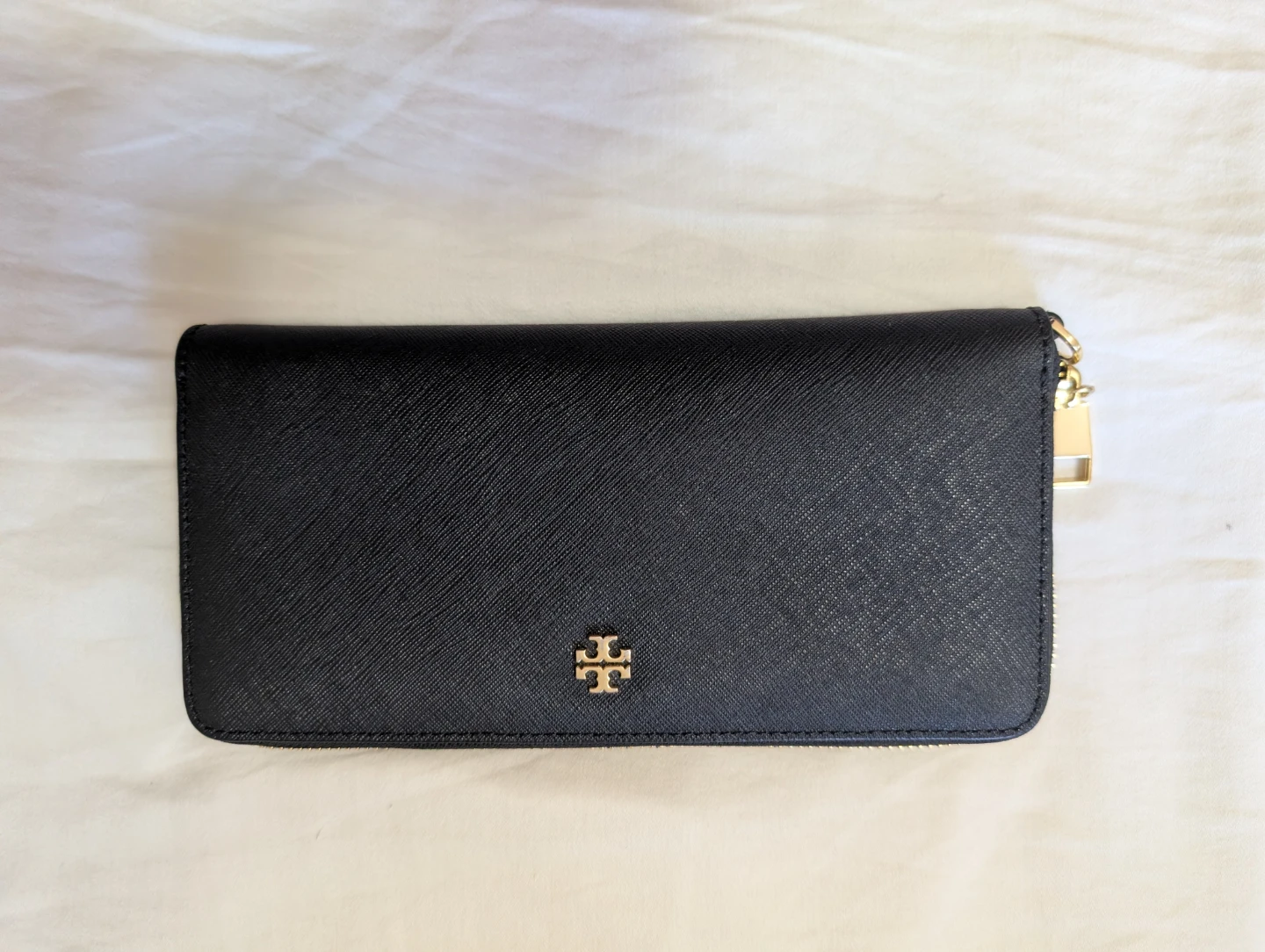Tory Burch Black Saffiano Leather Zip Around Wallet