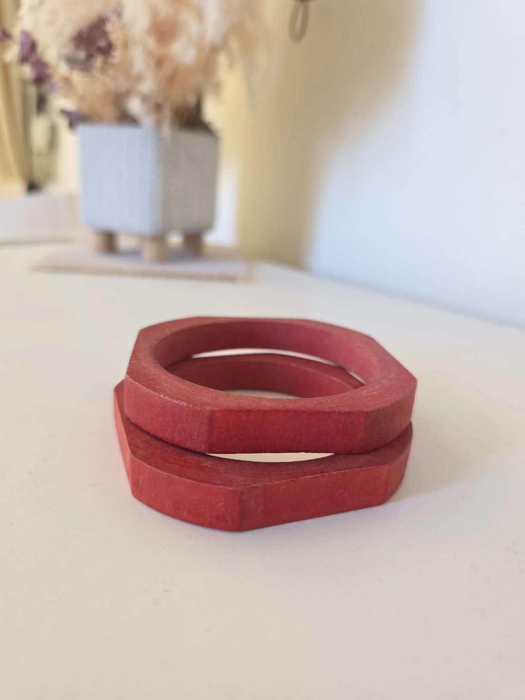 Red Wooden Bangles (Set of 2)