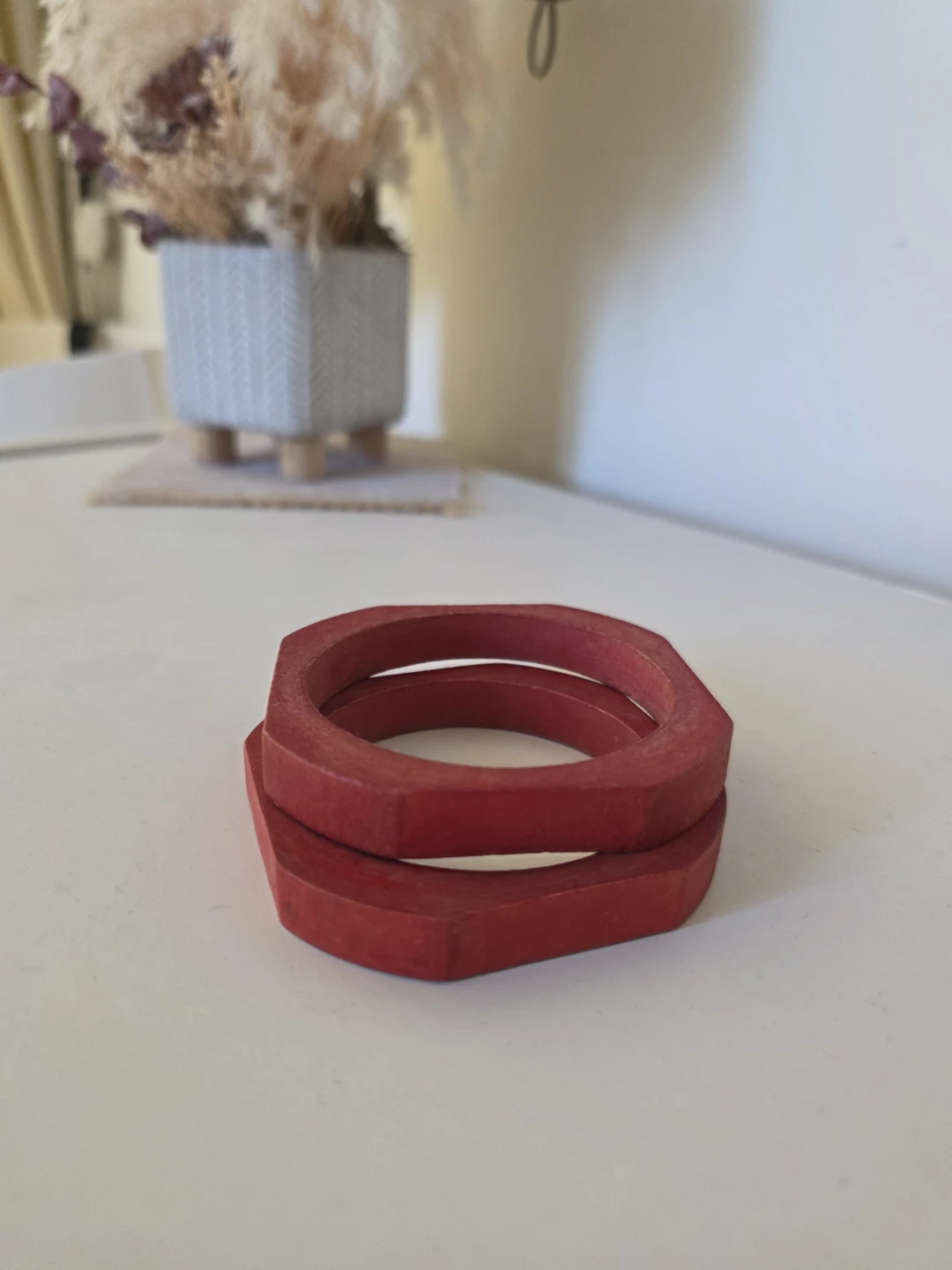 Red Wooden Bangles (Set of 2) - photo 2