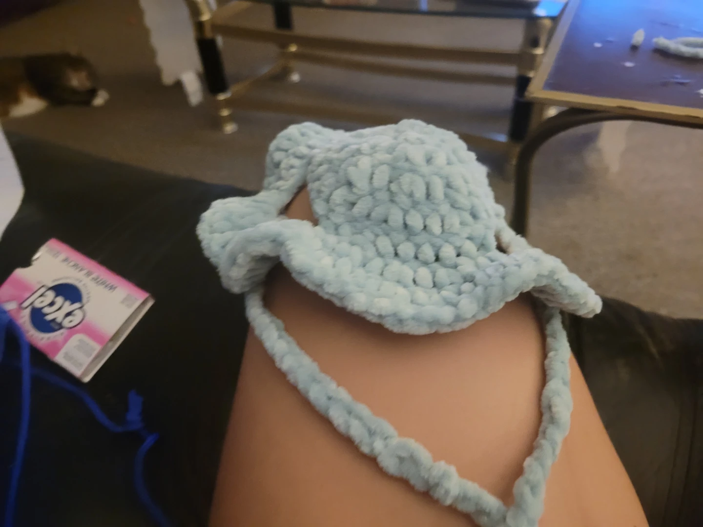 Handmade light blue crochet cat hat - photo 2