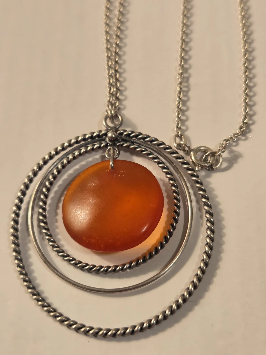 Real amber stone and sterling  silver  chain