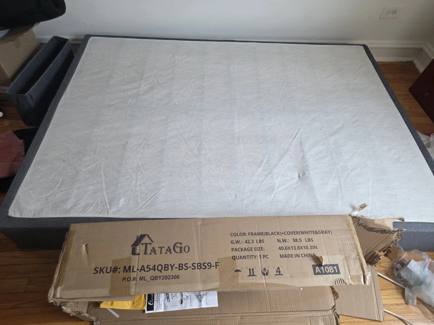 TATAGO Bed Frame Box Spring Cover - Black/White/Gray