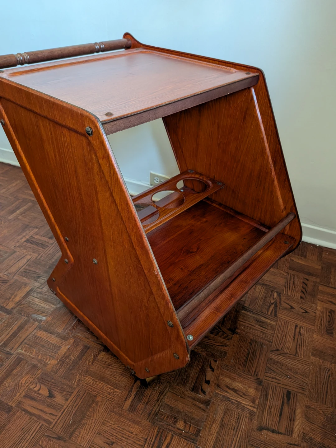 Vintage Mid-century modern teak bar cart.