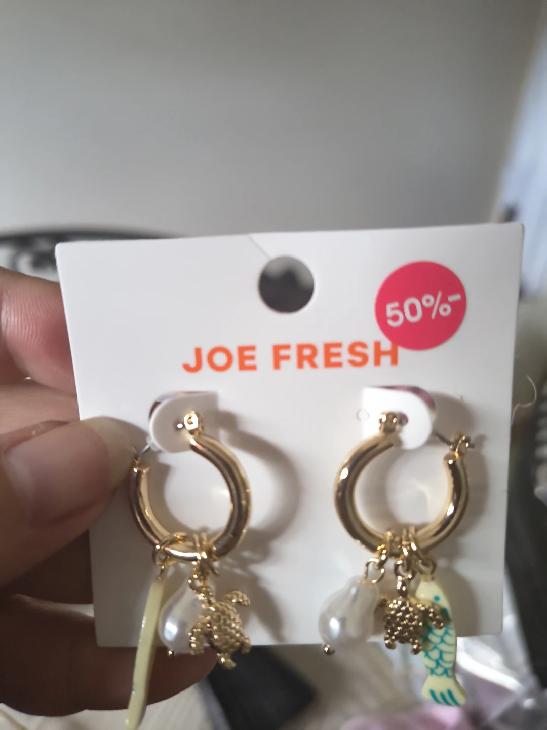 Joe Fresh Charm Hoop Earrings - Fish, Turtle & Pearl - photo 3