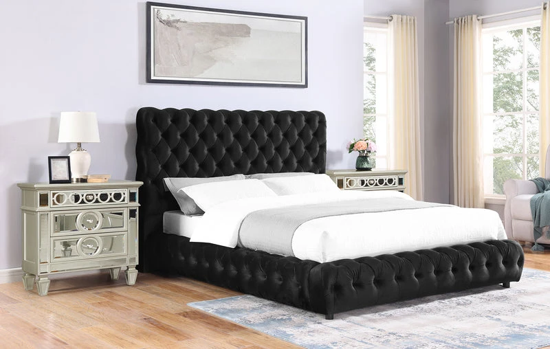 Black Tufted Velvet King Bed Frame