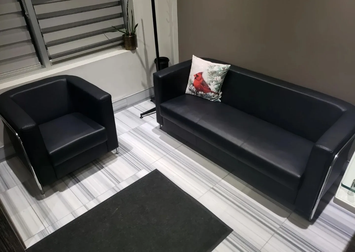 Black Faux Leather Sofa and chair - photo 3