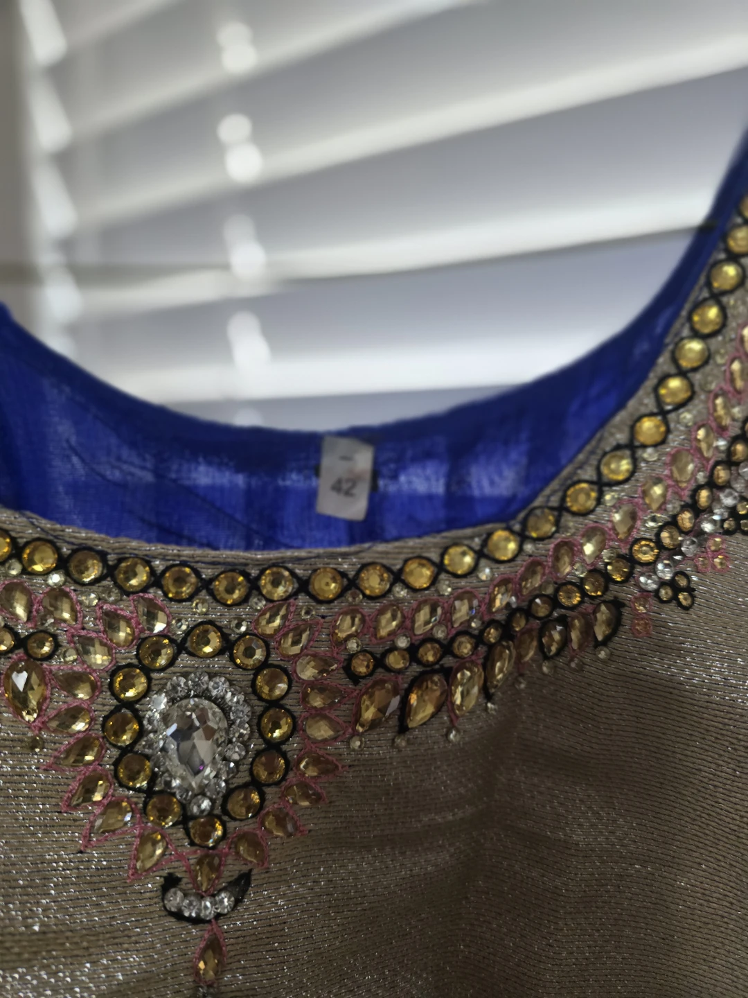 Blue and Gold Embellished Anarkali Dress Size 42 - photo 2