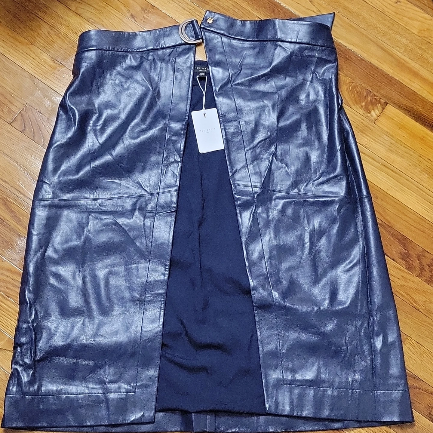 Ted Baker London Navy Faux Leather Skirt Size 3