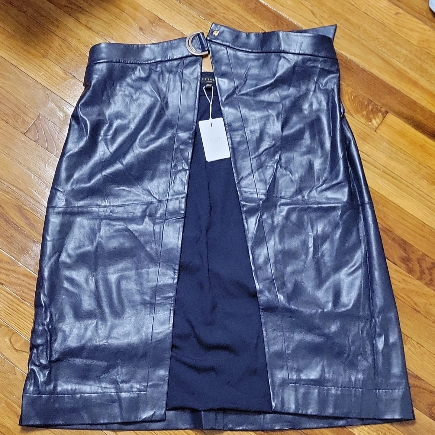 Ted Baker London Navy Faux Leather Skirt Size 3 - photo 2