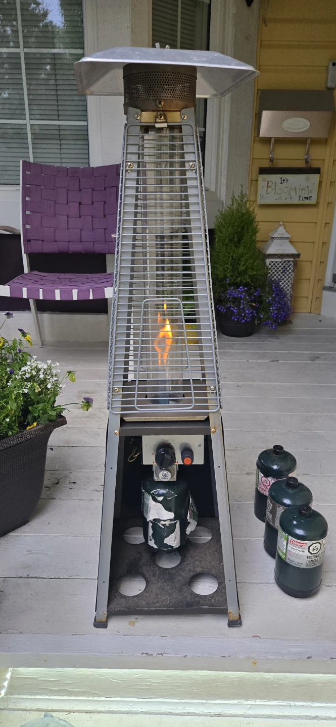 Small Pyramid Patio Heater with Propane Bottles