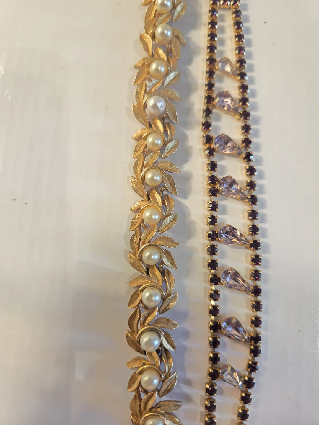 Vintage Pearl Leaf & Purple Crystal Bracelets - photo 2