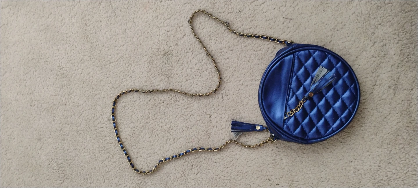Blue Round Purse with Chain Strap