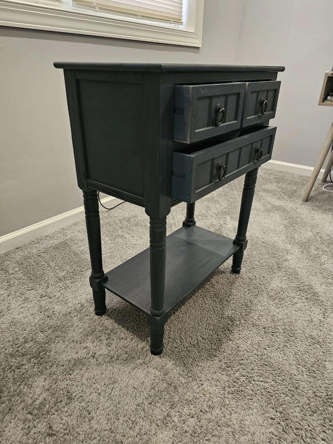 Gray 4-Drawer Side Table with Shelf