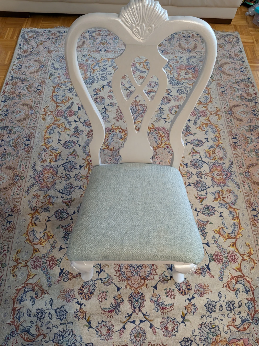 White Decorative Accent Chair with Blue Seat